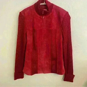 Coldwater Creek Y2K Red Suede and Knit Cardigan with Pockets Size M